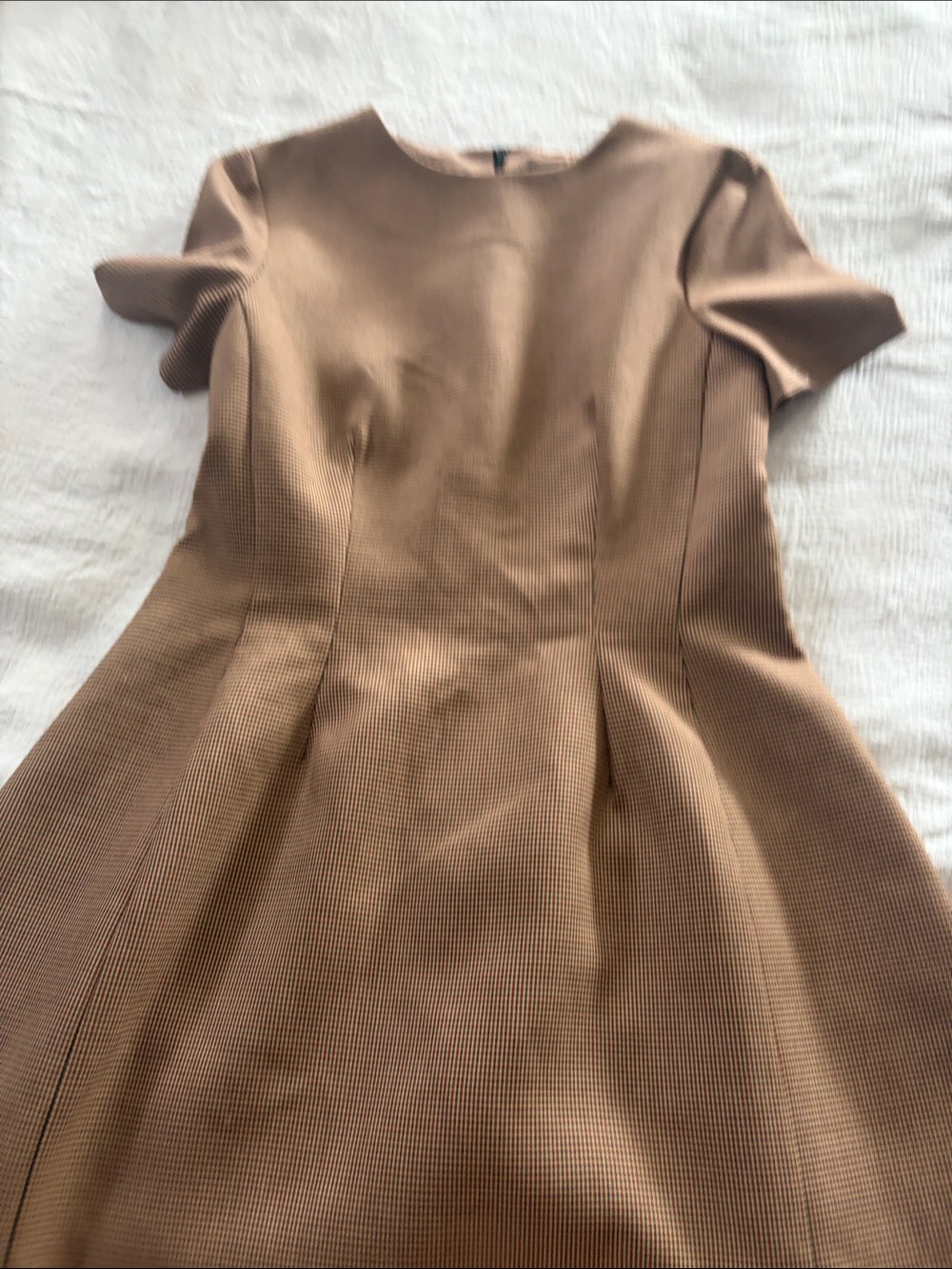 Zara Short-Sleeve Midi Dress in Camel Brown